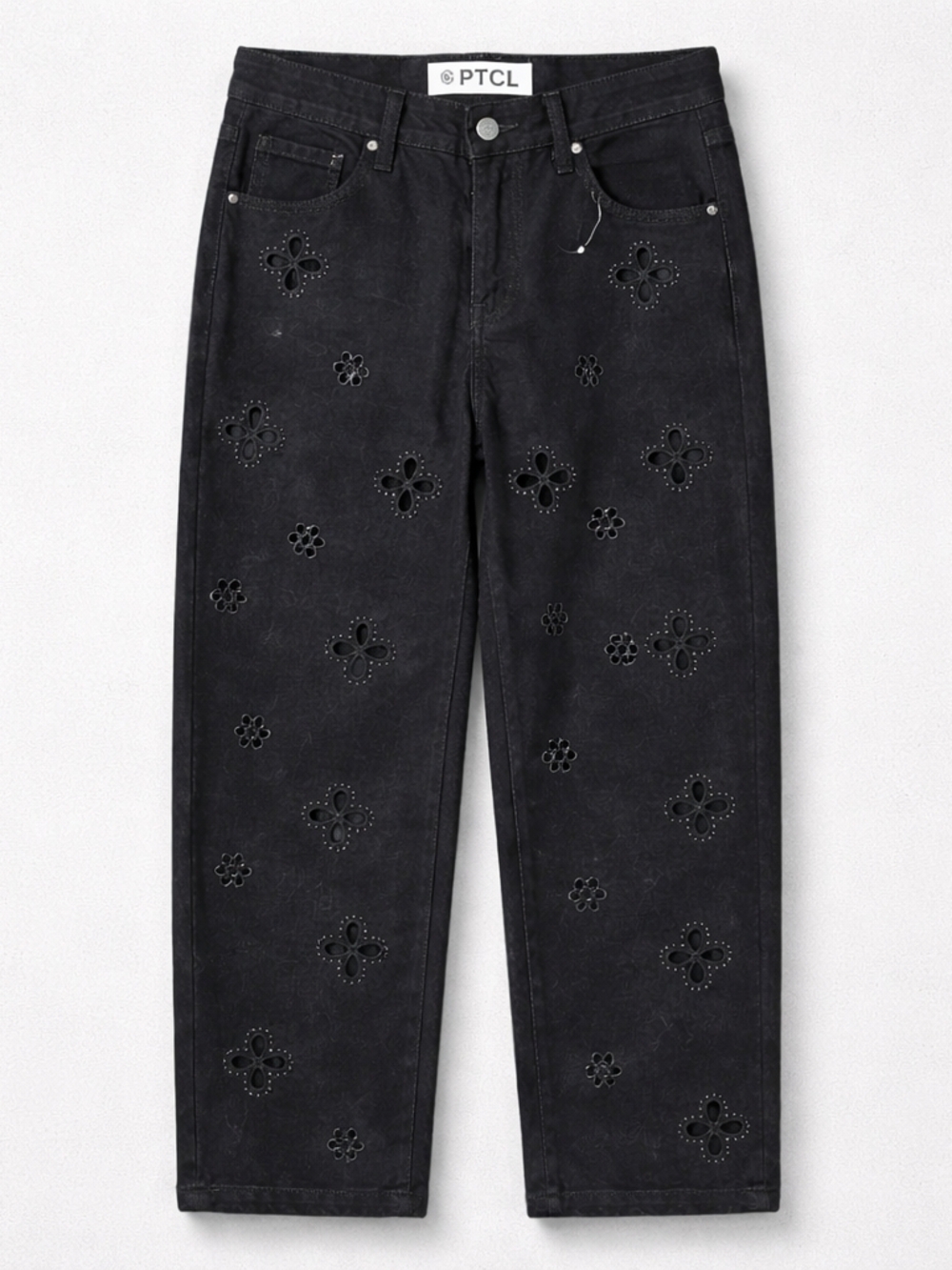 PTCL Black Floral Eyelet Straight Jeans - Picture 1 of 3